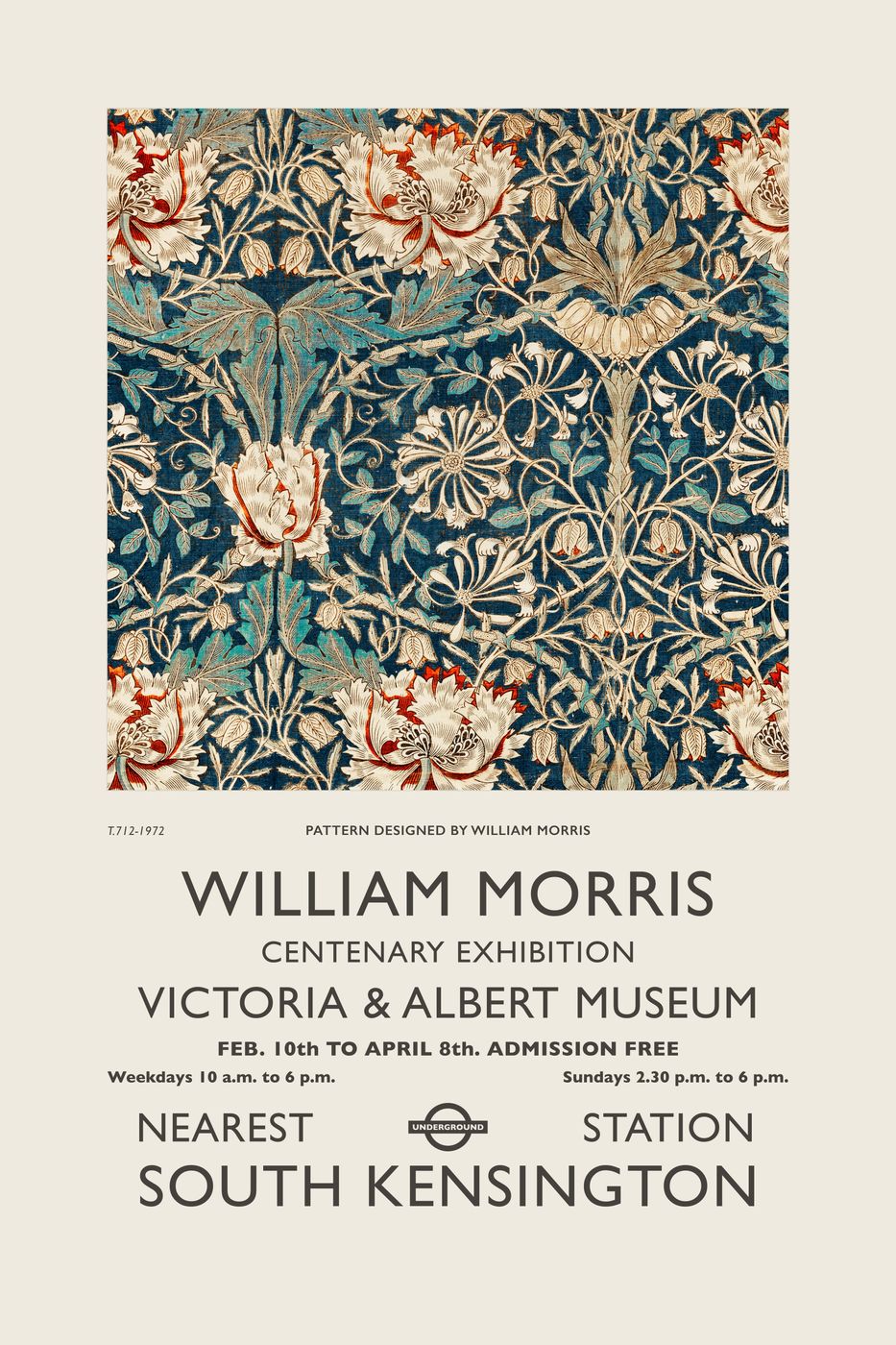 Vintage William Morris Poster No. 15 - V&A Centenary Exhibition Print, Arts and Crafts Pattern Wall Art, Museum Gallery Poster