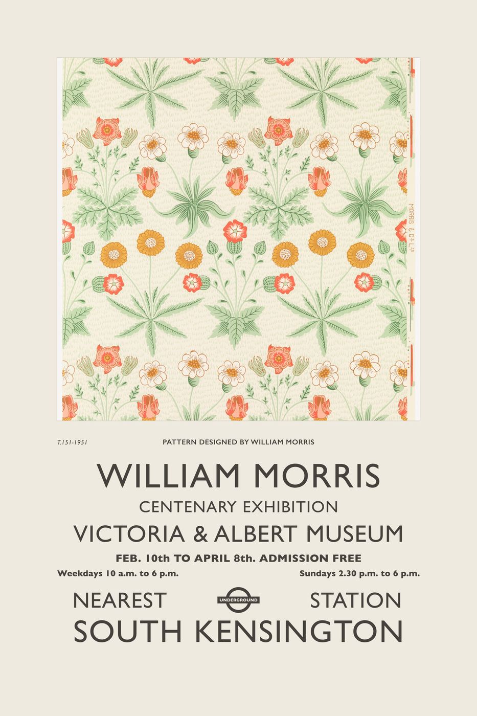 Vintage William Morris Poster No. 18 - V&A Centenary Exhibition Print, Arts and Crafts Pattern Wall Art, Museum Gallery Poster