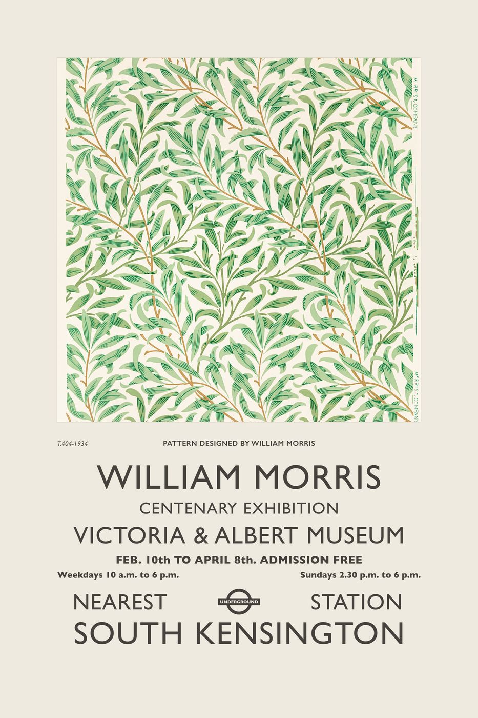 Vintage William Morris Poster No. 21 - V&A Centenary Exhibition Print, Arts and Crafts Pattern Wall Art, Museum Gallery Poster