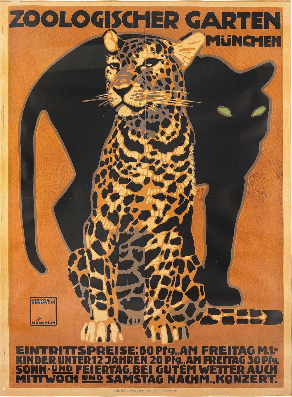 Munich Zoo Leopard - Ludwig Hohlwein Vintage Poster, Art Deco Wildlife Wall Art, Zoologischer Garten Advertising Print