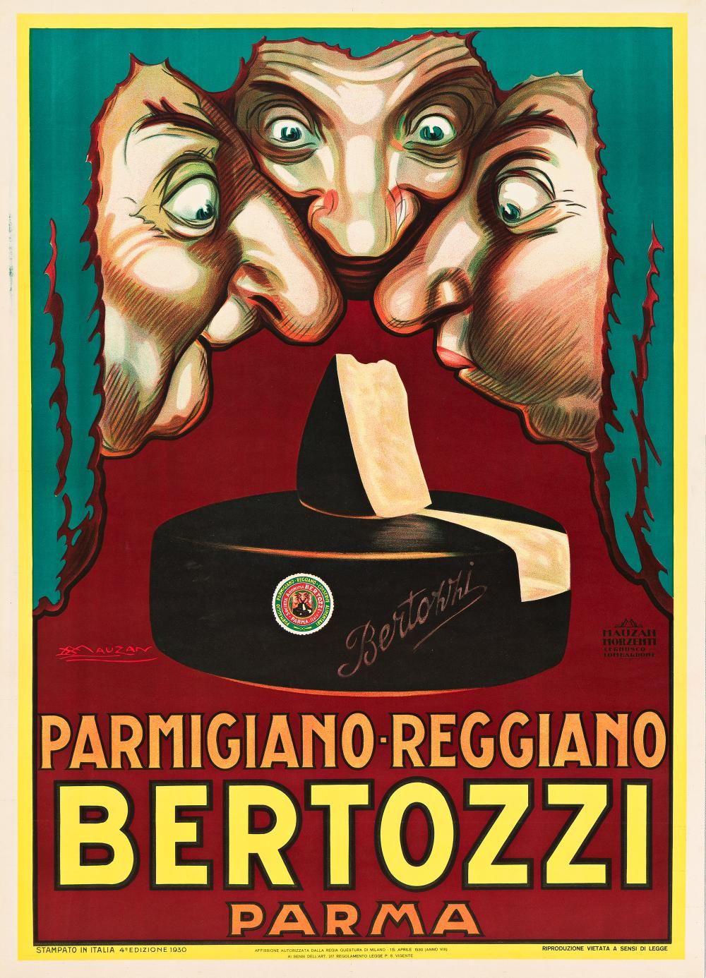 Parmigiano-Reggiano Bertozzi Parma 1930 Poster by Mauzan
