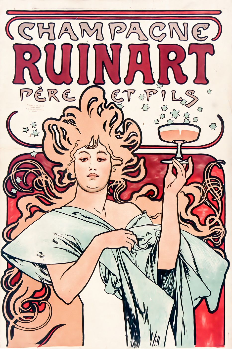 Alphonse Mucha Champagne Ruinart - Vintage Champagne Poster, Art Nouveau Bar Cart Wall Art, Cocktail Bar Decor, Kitchen Print