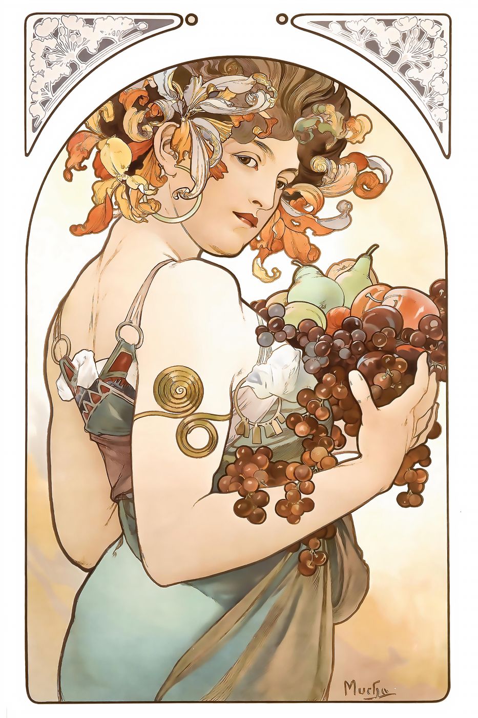 Alphonse Mucha Fruit - Vintage Art Nouveau Poster, Belle Epoque Print, Decorative Panel, Woman Wall Art, Gallery Wall Decor
