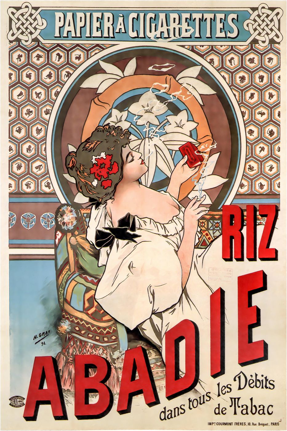 Alphonse Mucha Riz Abadie Cigarette Rolling Paper - Vintage Tobacco Poster, Art Nouveau Wall Art, Man Cave Decor, Bar & Study Print
