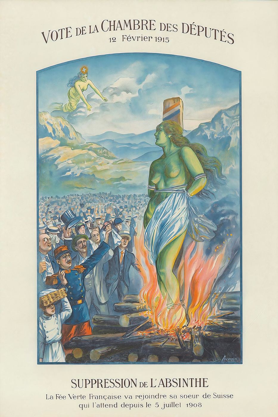 Audino Suppression de L'Absinthe - Vintage Liqueur Poster, Vintage Bar Cart Wall Art, Cocktail Bar Decor, Kitchen Print, France Advertising