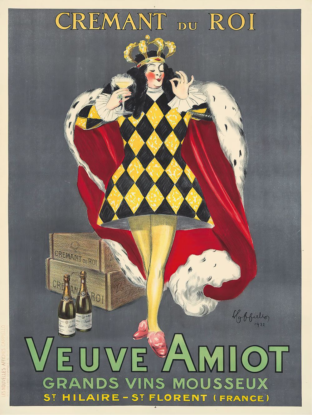 Leonetto Cappiello Veuve Amiot / Cremant du Roi - Vintage Champagne Poster, Art Nouveau Bar Cart Wall Art, Cocktail Bar Decor, Kitchen Print
