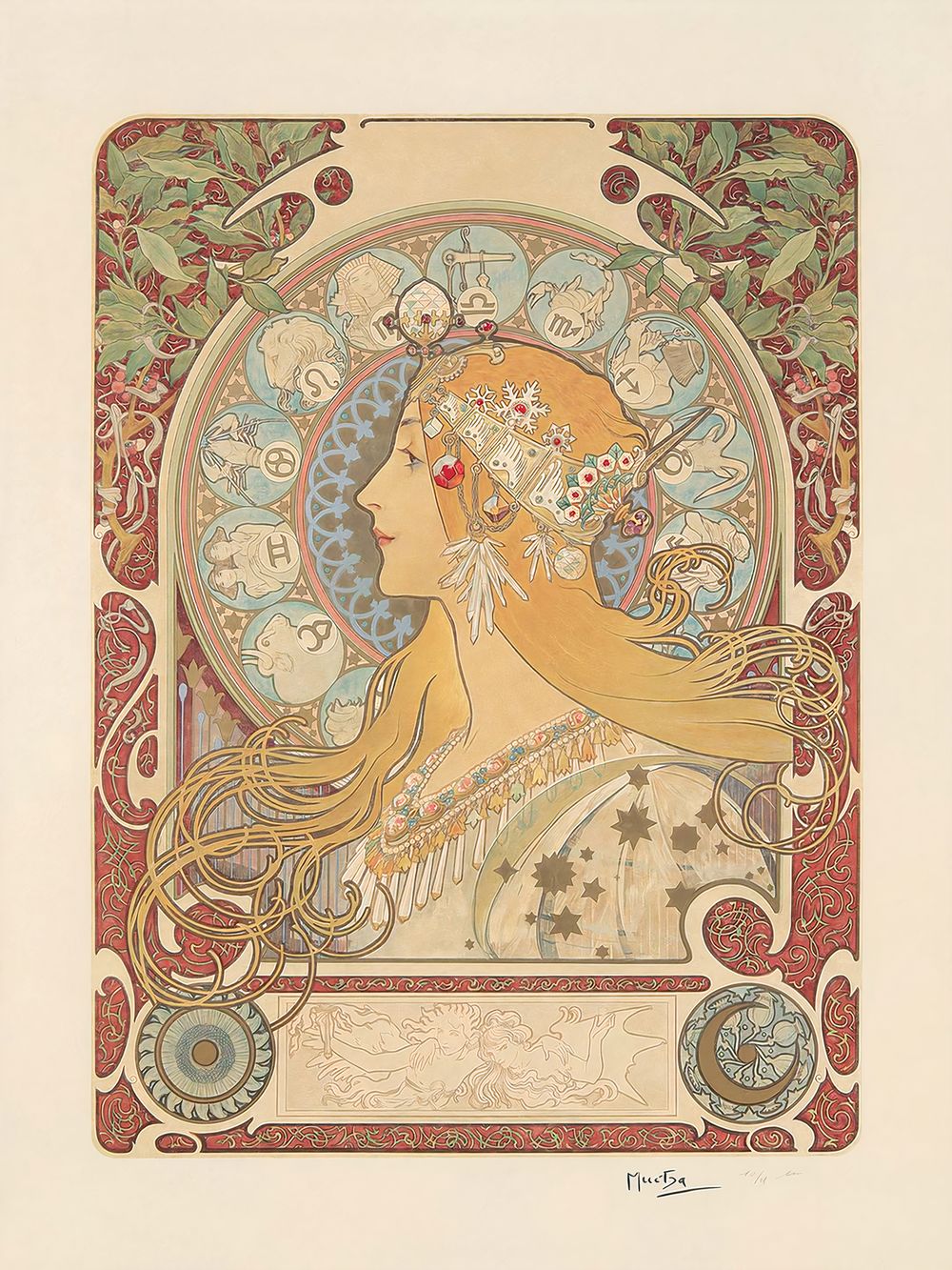 Alphonse Mucha Zodiac - Vintage Art Nouveau Poster, Belle Epoque Print, Decorative Panel, Woman Wall Art, Gallery Wall Decor