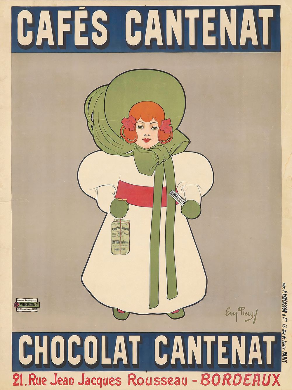 Eugene Piery Cafes Cantenat - Vintage Coffee Poster, Art Nouveau Kitchen Wall Art, Vintage Kitchen Decor, Cafe Wall Art, France Advertising