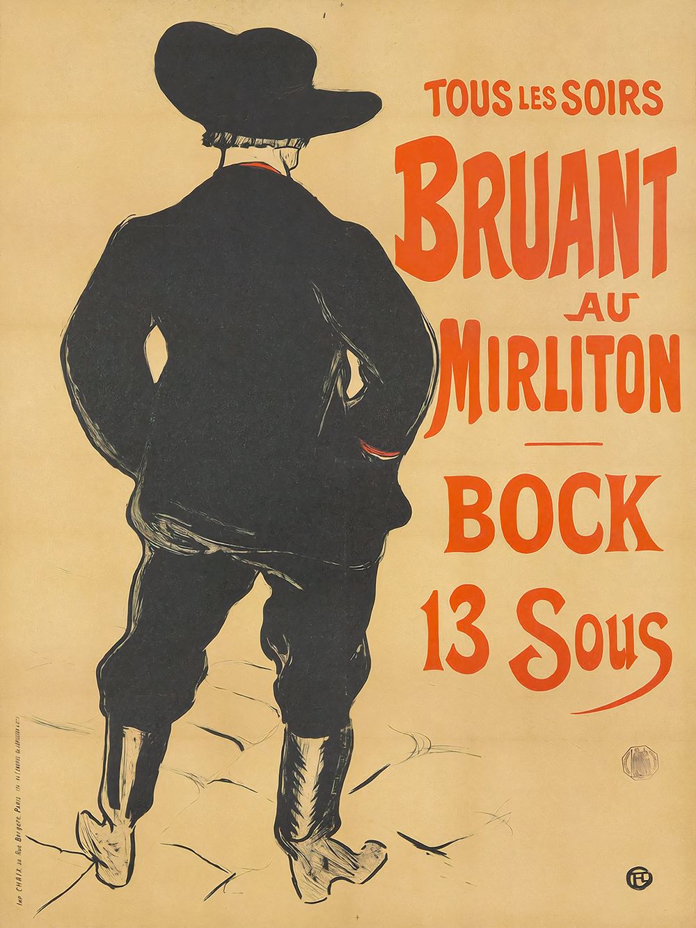 Henri de Toulouse-Lautrec Bruant au Mirliton / Bock 13 Sous - Vintage Aperitif Poster, Art Nouveau Bar Cart Wall Art, Cocktail Bar Decor