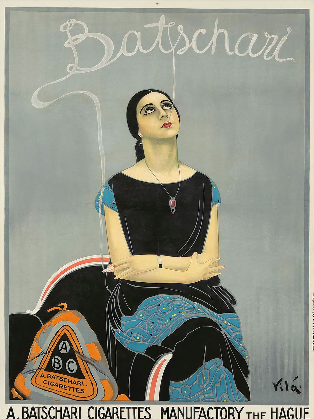 Emilio Vila Batschari Cigarettes - Vintage Tobacco Poster, Vintage Wall Art, Man Cave Decor, Bar & Study Print, Spain Advertising
