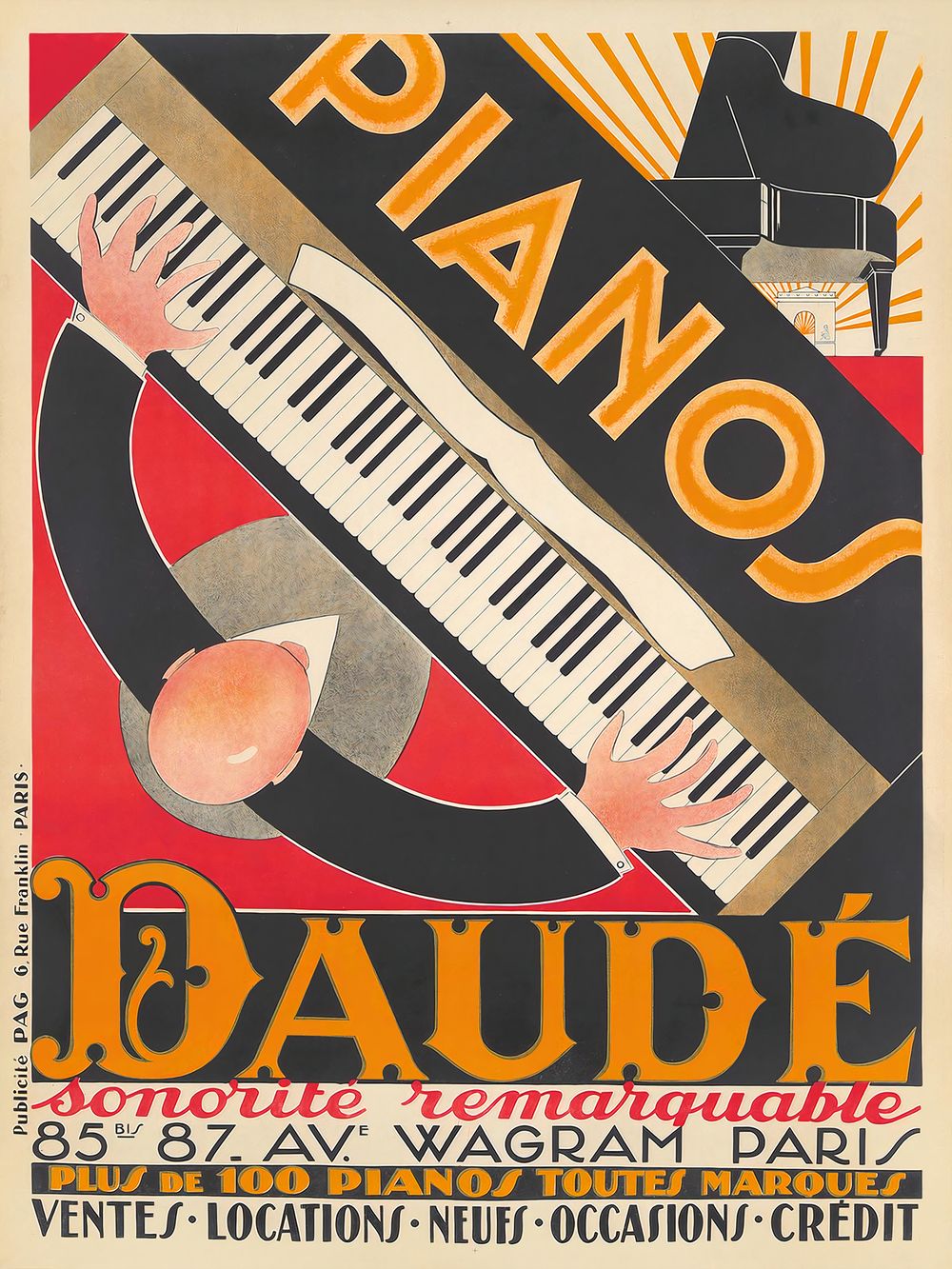 G. Dedieu Pianos Daude / Sonorite remarquable - Vintage Vintage Advertising Poster, Belle Epoque Print, Art Deco Wall Art