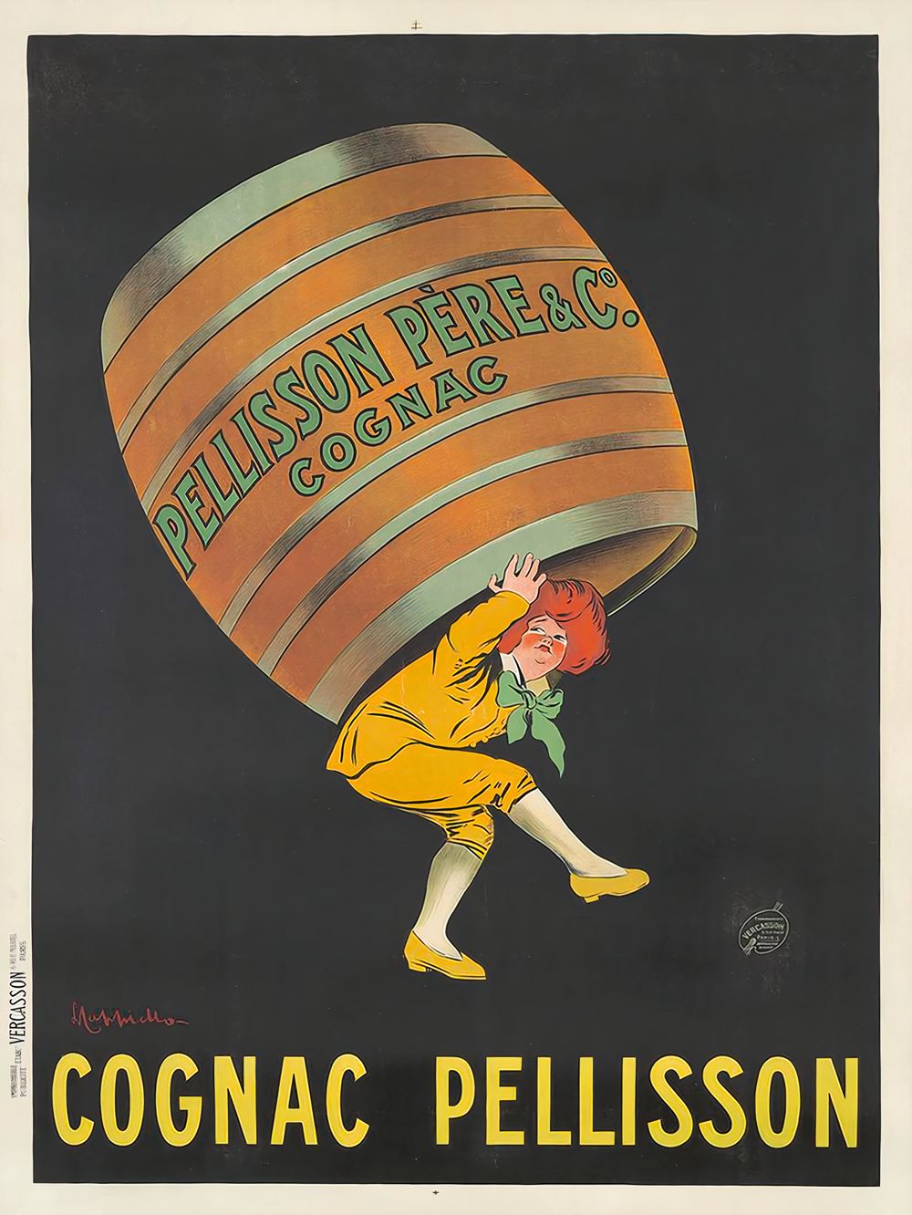 Leonetto Cappiello Cognac Pellisson - Vintage Cognac Poster, Art Nouveau Bar Cart Wall Art, Cocktail Bar Decor, Kitchen Print