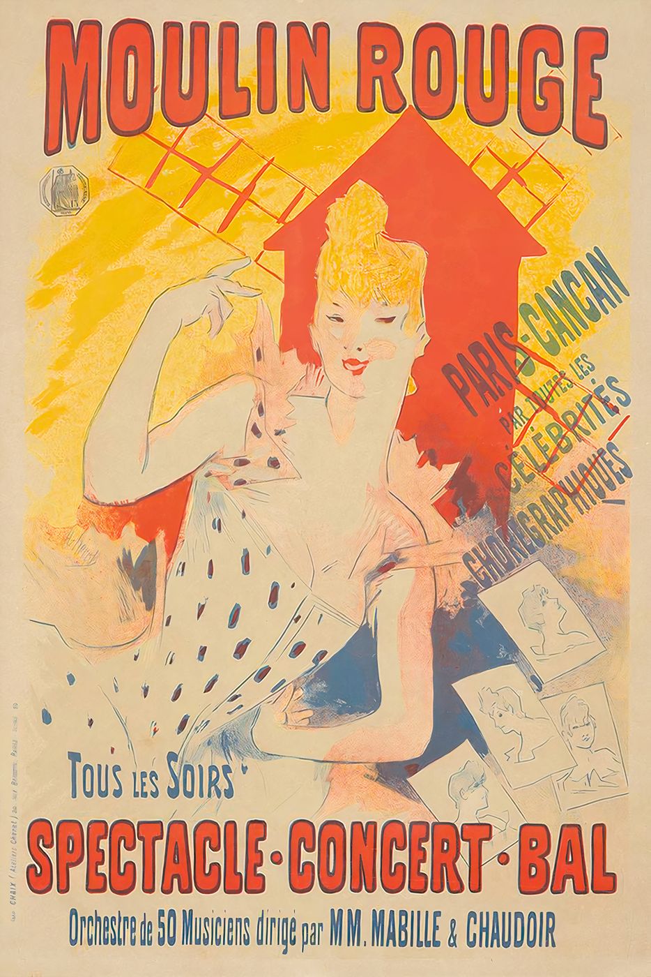 Ener Moulin Rouge / Paris-Cancan - Vintage Cabaret Poster, Art Nouveau Wall Art, Parisian Nightlife Print, Lounge Bar Decor