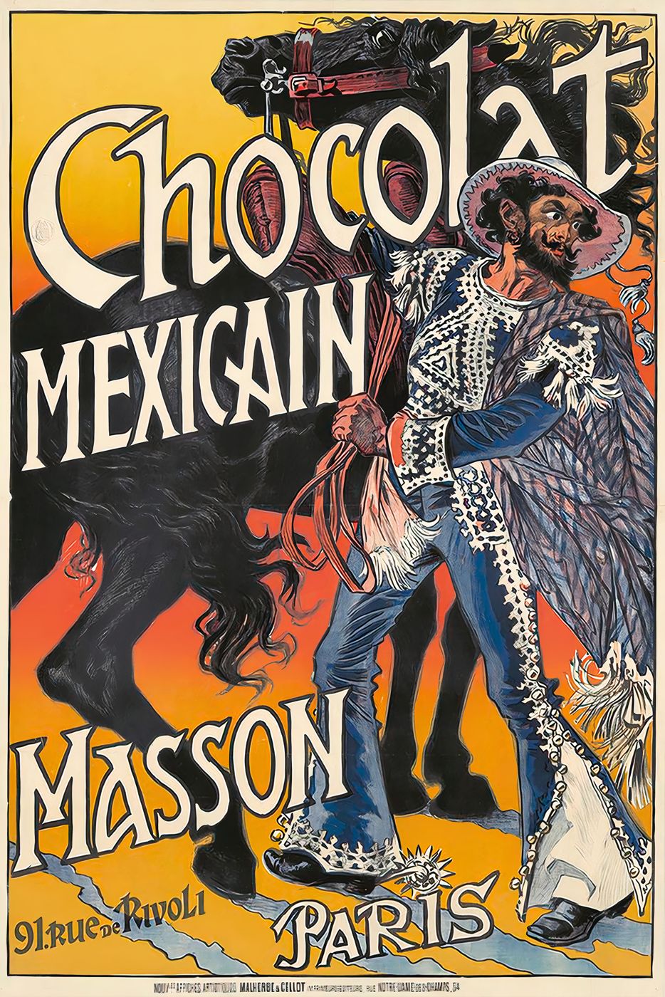 Charles Kiffer Chocolat Mexicain / Masson - Vintage Chocolate Poster, Art Nouveau Kitchen Wall Art, Vintage Kitchen Decor, Cafe Wall Art