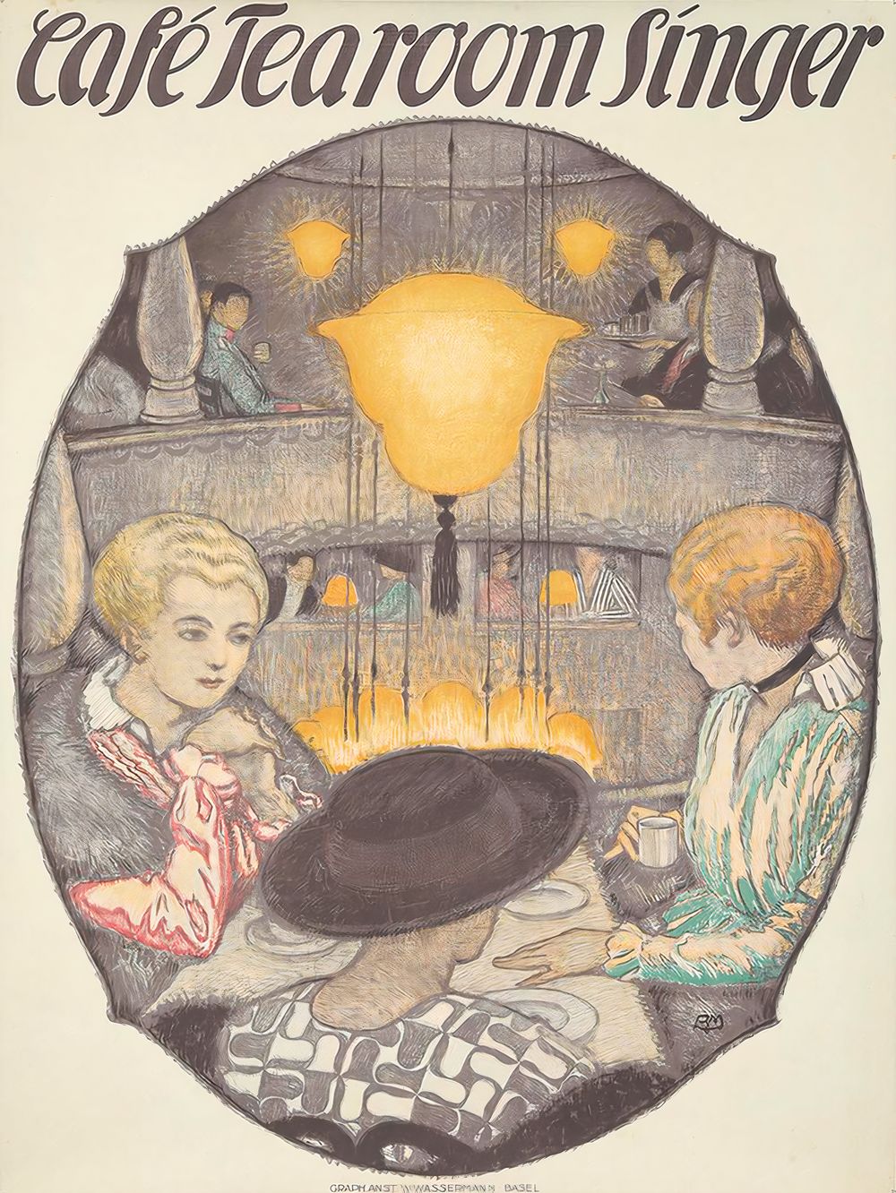 Burkhard Mangold Cafe Tearoom Singer - Vintage Coffee Poster, Art Nouveau Kitchen Wall Art, Vintage Kitchen Decor, Cafe Wall Art