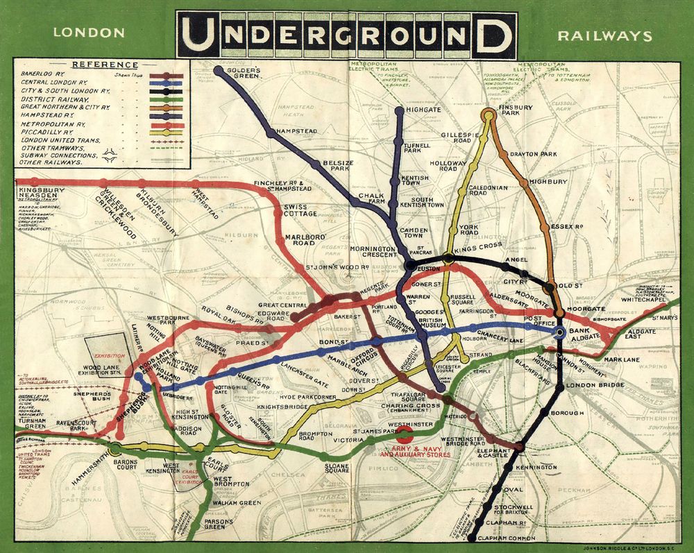 Tube Map 1908 - Antique Vintage Map Print, Old Cartography Wall Art, Historical Map Poster, Vintage Travel Decor