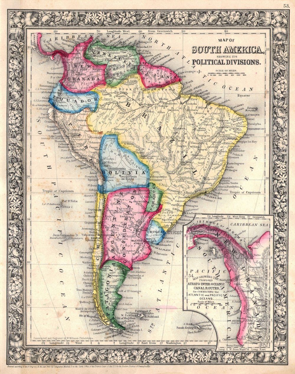 America 1864 Mitchell Map of South America Geographicus Southamerica Mitchell - Antique Vintage Map Print, Old Cartography Wall Art, Histori
