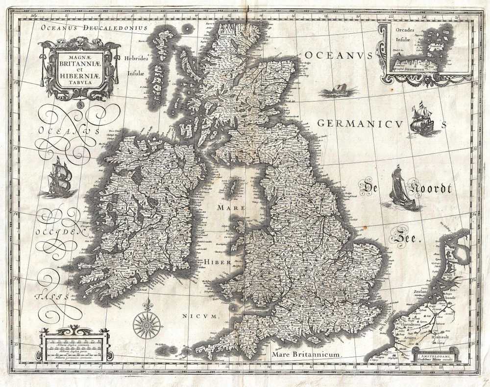 Blaeu Map of the British Isles England Scotland Ireland Geographicus Britanniaehiberniae Blaeu - Antique Vintage Map Print, Old Cartography