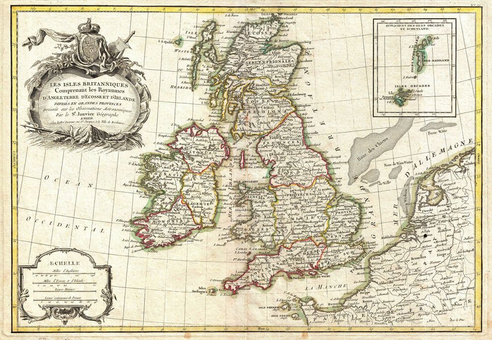 Zannoni Map of the British Isles Janvier - Antique Vintage Map Print, Old Cartography Wall Art, Historical Map Poster, Vintage Travel Decor