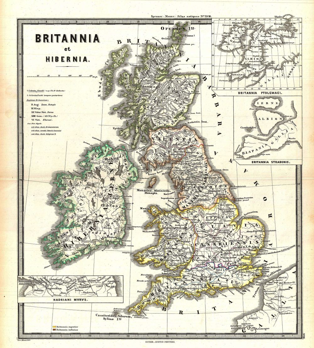 Spruner Map of the British Isles Britannia Hibernia - Antique Vintage Map Print, Old Cartography Wall Art, Historical Map Poster, Vintage Tr