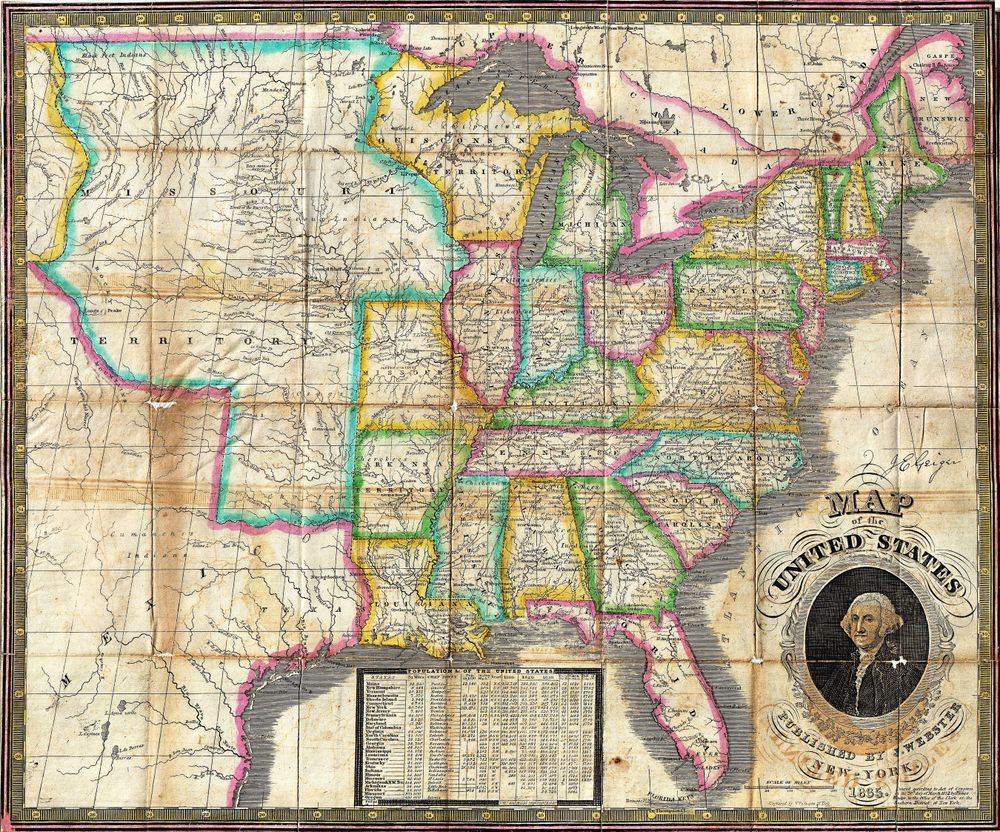 Webster Map of the United States Geographicus Unitedstates Webster - Antique Vintage Map Print, Old Cartography Wall Art, Historical Map Pos