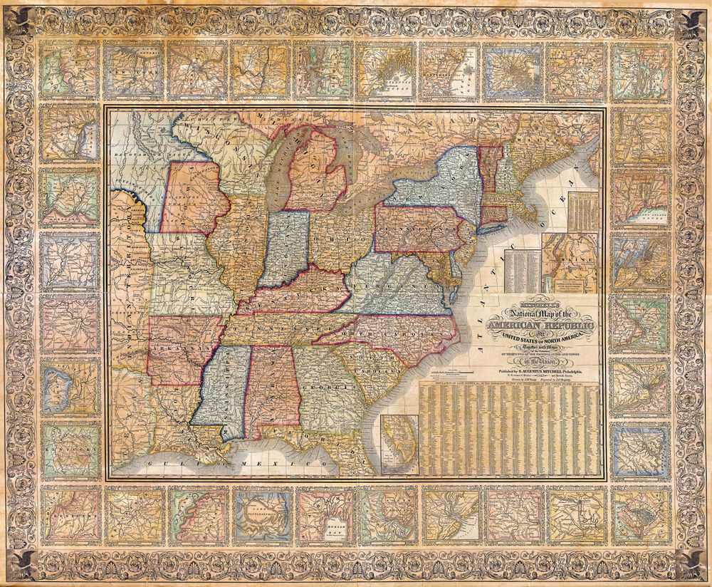 Mitchell Wall Map of the United States Partial Republic of Texas
