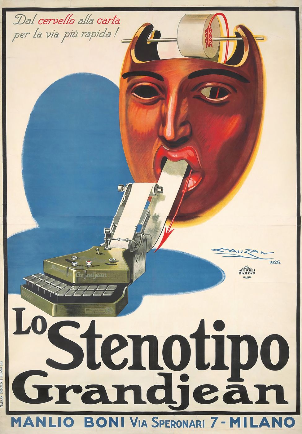 Stenotipo Grandjean 1926 - Luciano Achille Mauzan Vintage Poster, Belle Epoque French Print, Poster Art Wall Art