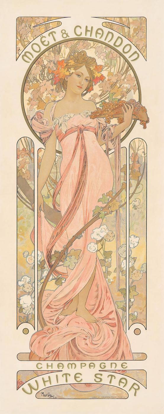 Moet & Chandon 1899 - Alphonse Mucha Art Nouveau Poster, Belle Epoque French Print, Woman Portrait Wall Art