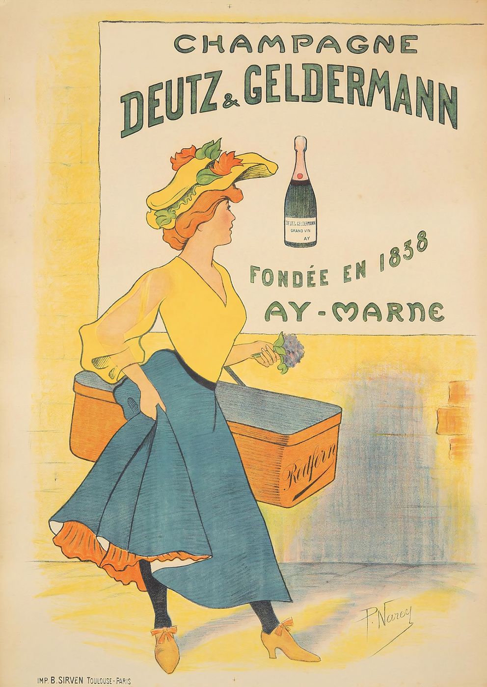 P. Narey Champagne Deutz & Geldermann - Vintage Champagne Poster, Art Nouveau Bar Cart Wall Art, Cocktail Bar Decor, Kitchen Print