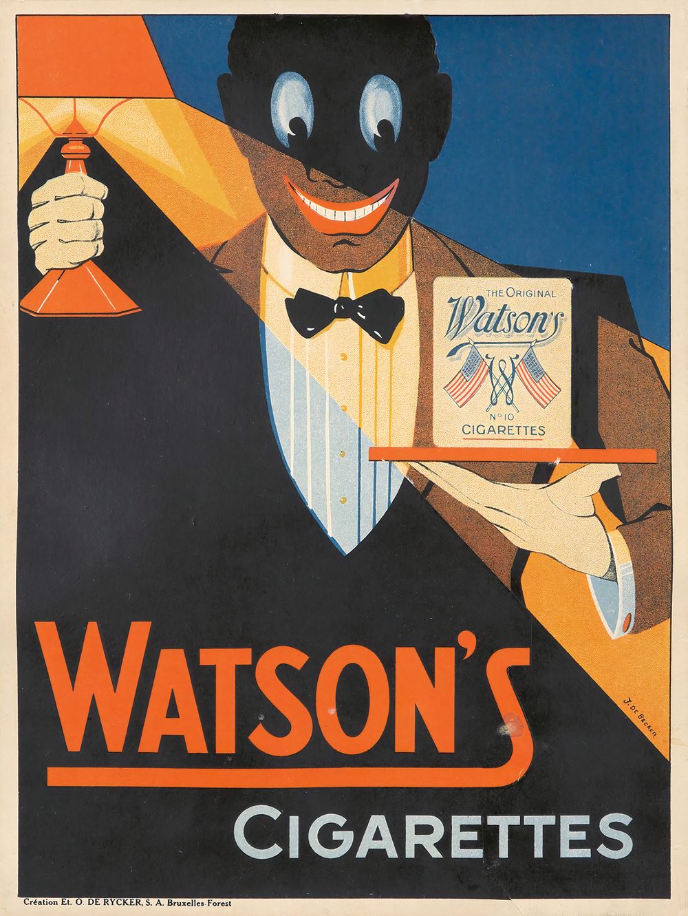 J. de Becker Watson's Cigarettes - Vintage Tobacco Poster, Art Deco Wall Art, Man Cave Decor, Bar & Study Print, France Advertising