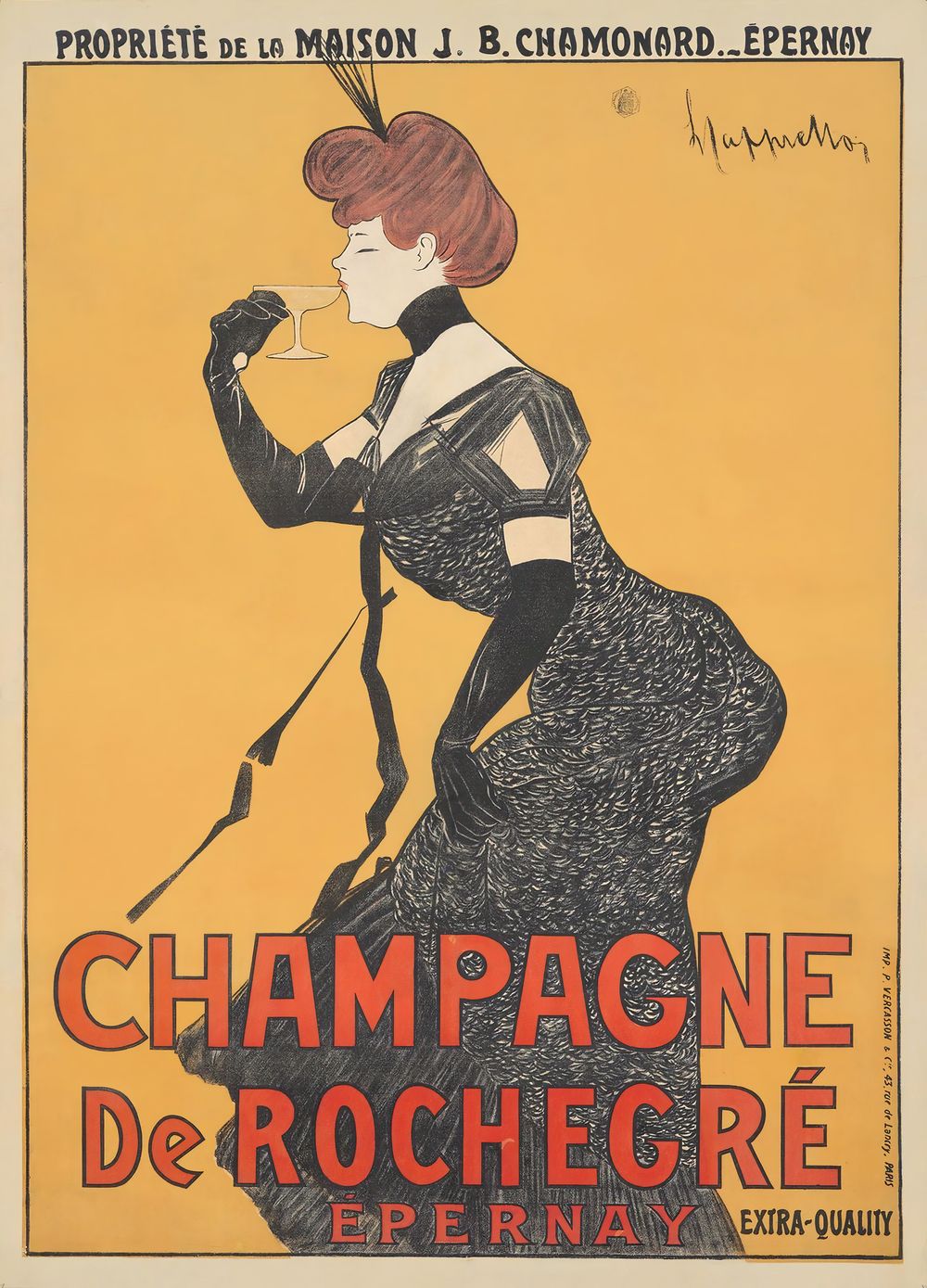 Leonetto Cappiello Champagne de Rochegre - Vintage Champagne Poster, Art Nouveau Bar Cart Wall Art, Cocktail Bar Decor, Kitchen Print