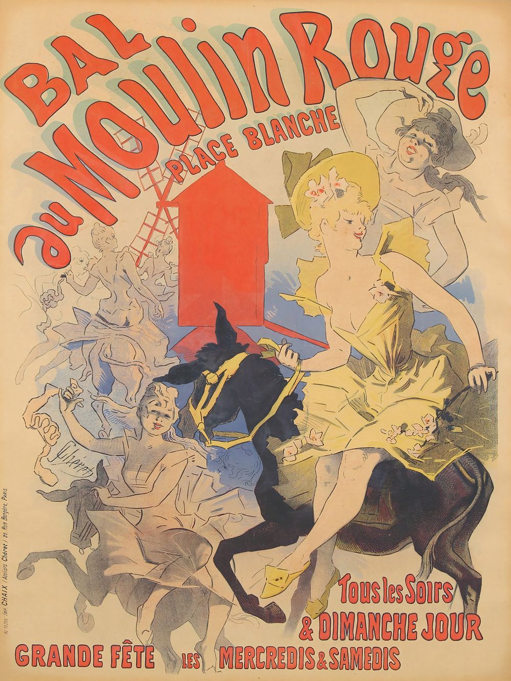 Jules Cheret Bal du Moulin Rouge - Vintage Cabaret Poster, Art Nouveau Wall Art, Parisian Nightlife Print, Lounge Bar Decor