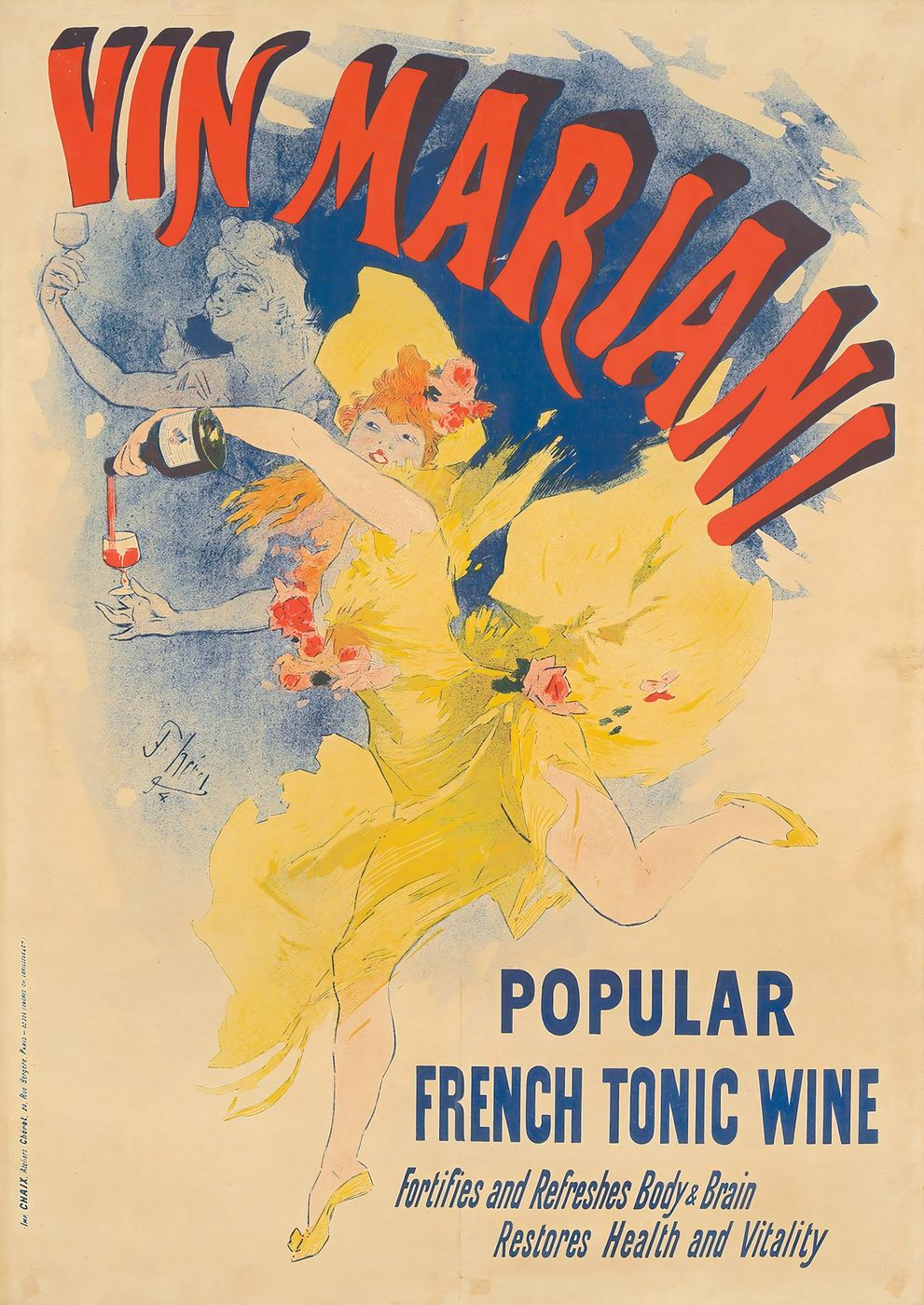 Jean Colin Vin Mariani / Popular French Tonic Wine - Vintage Wine Poster, Art Nouveau Bar Cart Wall Art, Cocktail Bar Decor, Kitchen Print