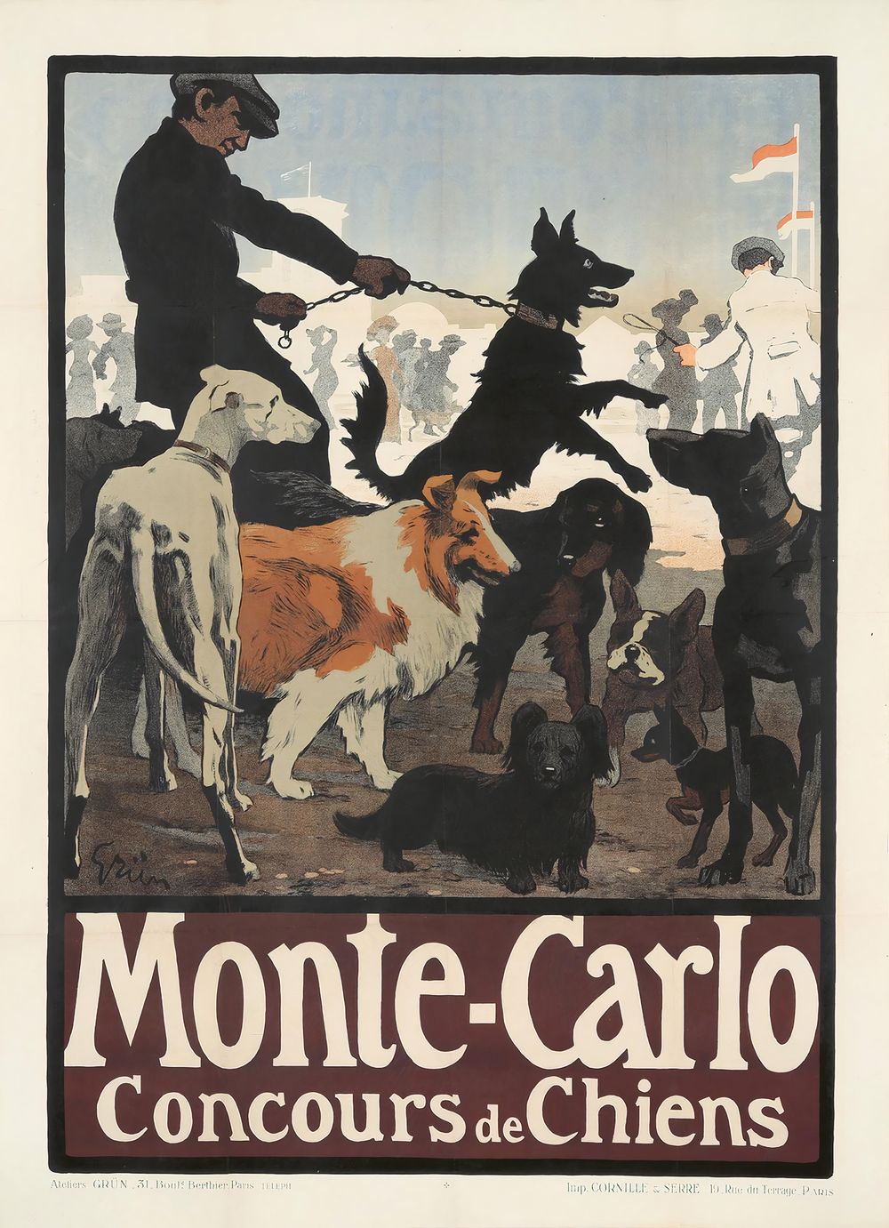 Monte-Carlo / Concours de Chiens 1905 - Sandy Hook Vintage Poster, Belle Epoque French Print, Poster Art Wall Art