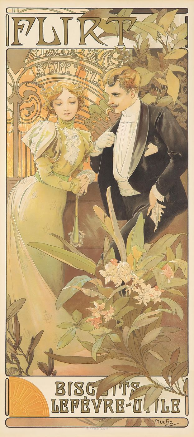 Flirt 1899 - Alphonse Mucha Art Nouveau Poster, Belle Epoque French Print, Woman Portrait Wall Art