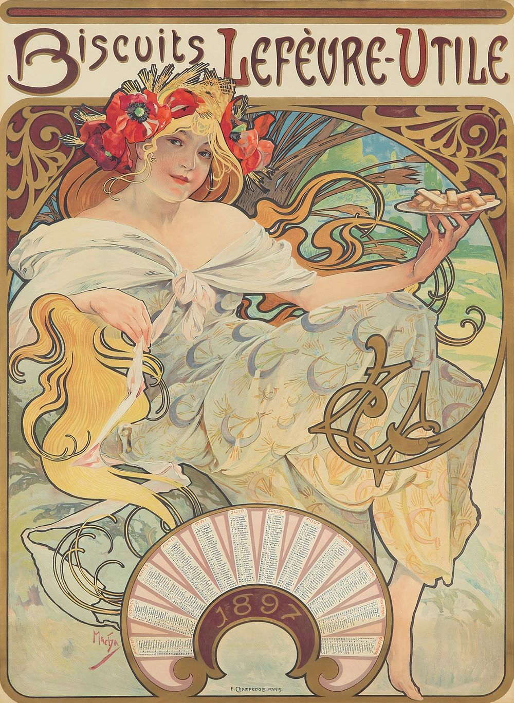 Alphonse Mucha Biscuits Lefevre-Utile - Vintage Biscuit Poster, Art Nouveau Kitchen Wall Art, Vintage Kitchen Decor, Cafe Wall Art