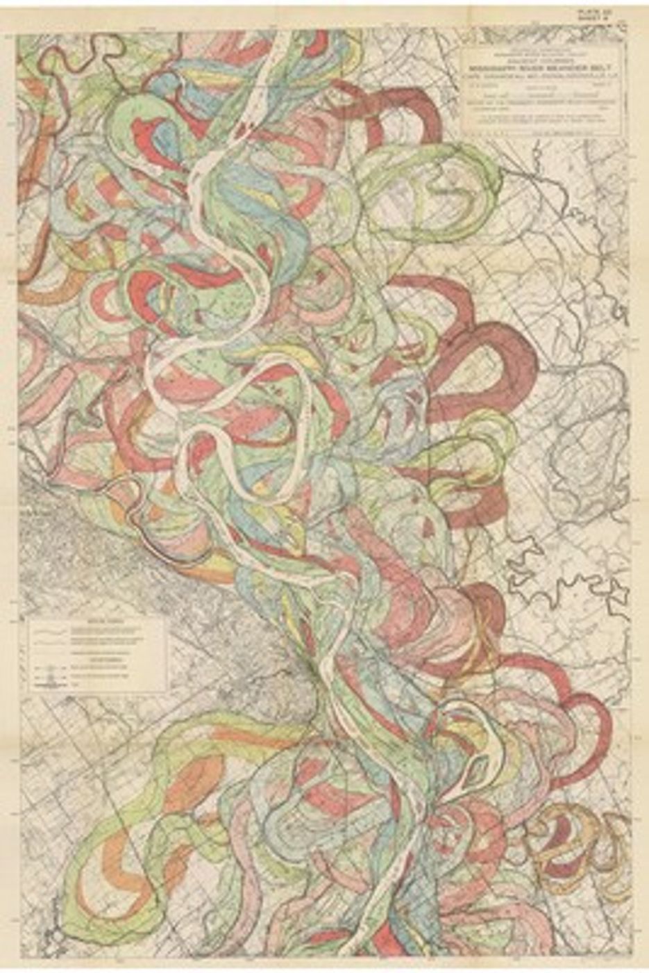 The Meandering Mississippi by Harold Fisk - Vintage Geological River Map Print, Antique Cartography Wall Art, Colorful Map Poster