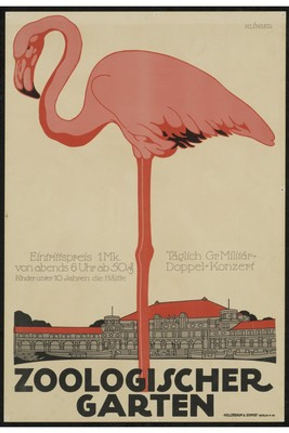Vintage Zoo Flamingo Poster - Antique Zoologischer Garten Advertising Print, Pink Flamingo Wall Art, Retro Poster