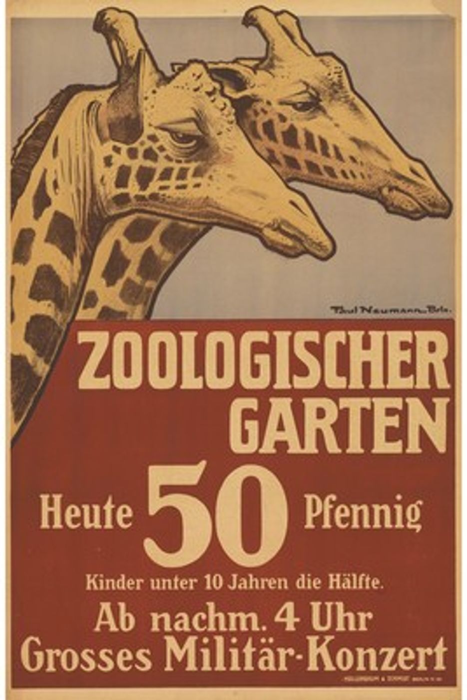 Vintage Zoo Giraffes Poster - Antique Zoologischer Garten Advertising Print, Giraffe Wall Art, Nursery Animal Poster