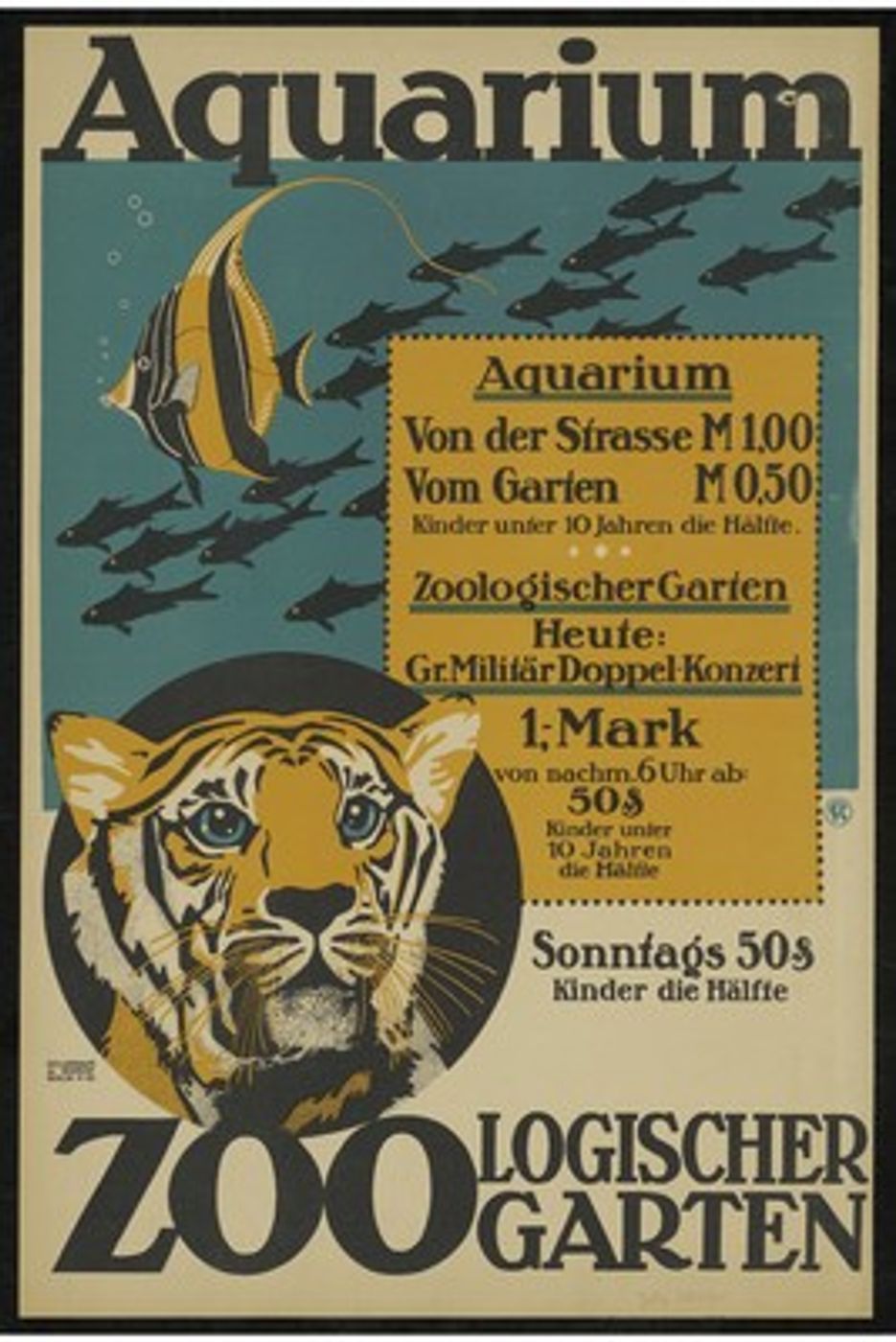 Vintage Zoo Tiger Poster - Antique Zoologischer Garten Aquarium Advertising Print, Tiger Big Cat Wall Art