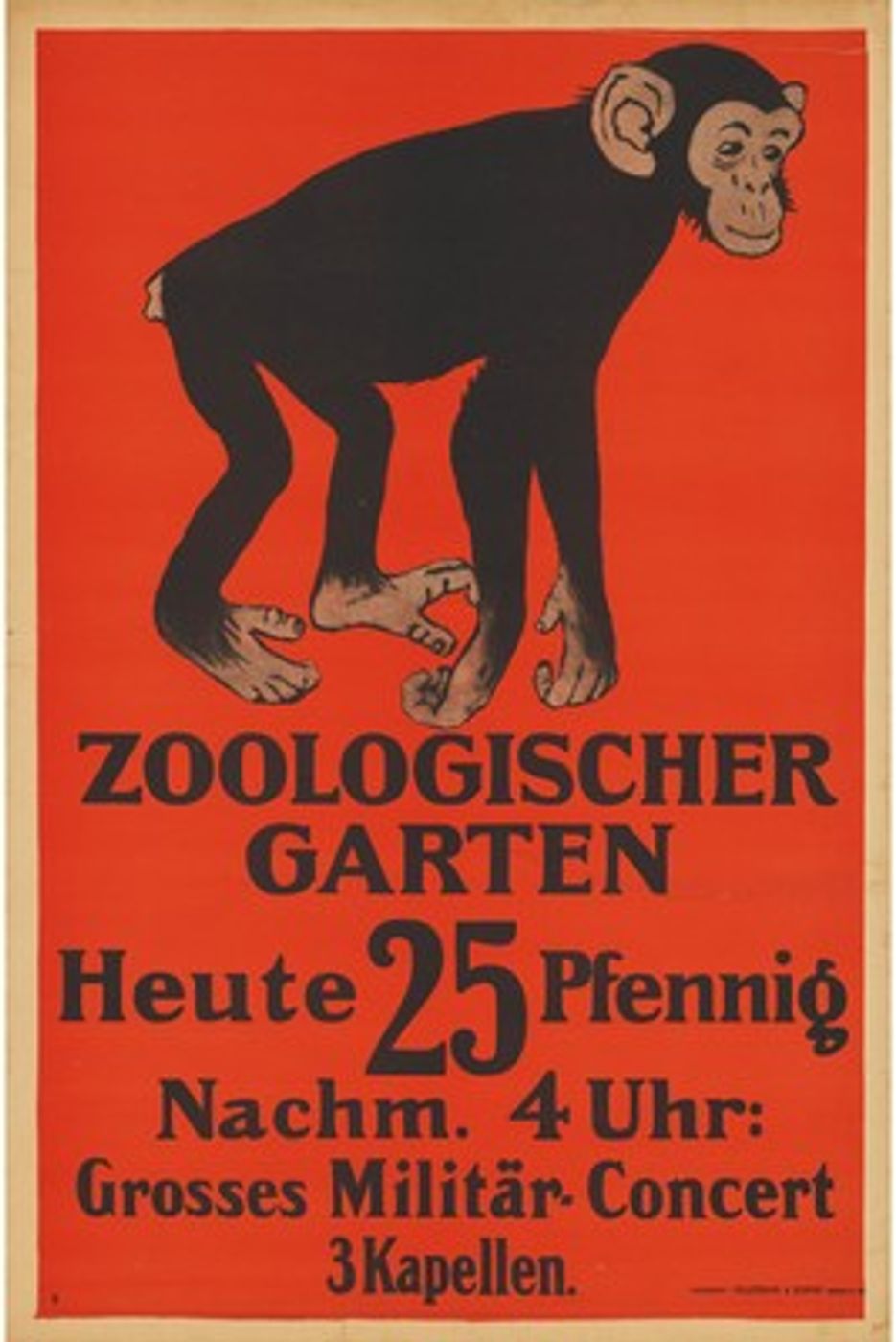 Vintage Zoo Chimpanzee Poster - Antique German Zoologischer Garten Advertising Print, Monkey Wall Art, Animal Poster