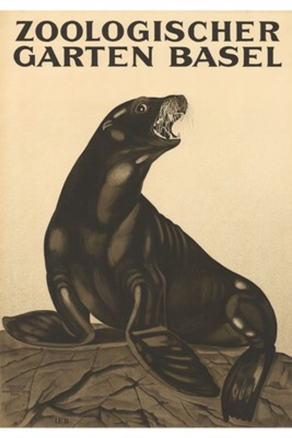 Vintage Zoo Sea Lion Poster - Antique Basel Zoologischer Garten Print, Barking Sea Lion Wall Art, Coastal Poster