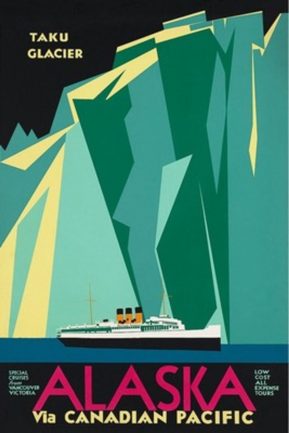 Alaska via Canadian Pacific - Vintage Travel Poster, Antique Taku Glacier Railway Print, Mountain Wall Art