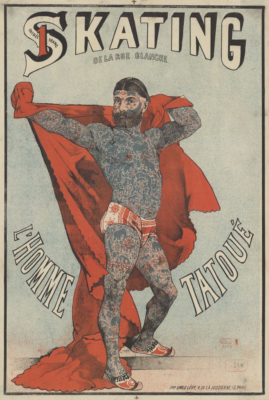 L'Homme Tatoue Skating de la Rue Blanche Poster 1880s
