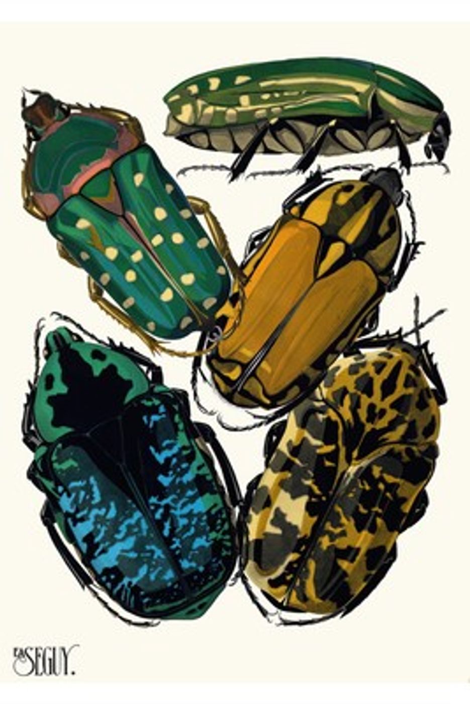 Art Deco Insects Plate 4 by E.A. Seguy - Vintage 1929 Pochoir Print, Colorful Butterfly Beetle Wall Art, Maximalist Poster