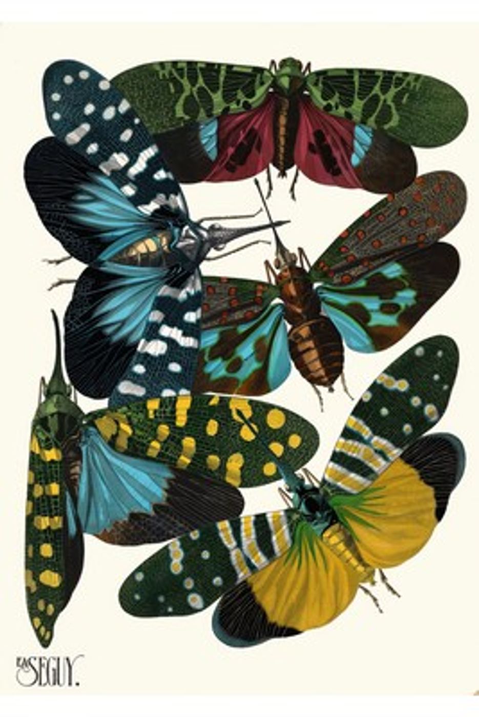 Art Deco Insects Plate 8 by E.A. Seguy - Vintage 1929 Pochoir Print, Colorful Butterfly Beetle Wall Art, Maximalist Poster