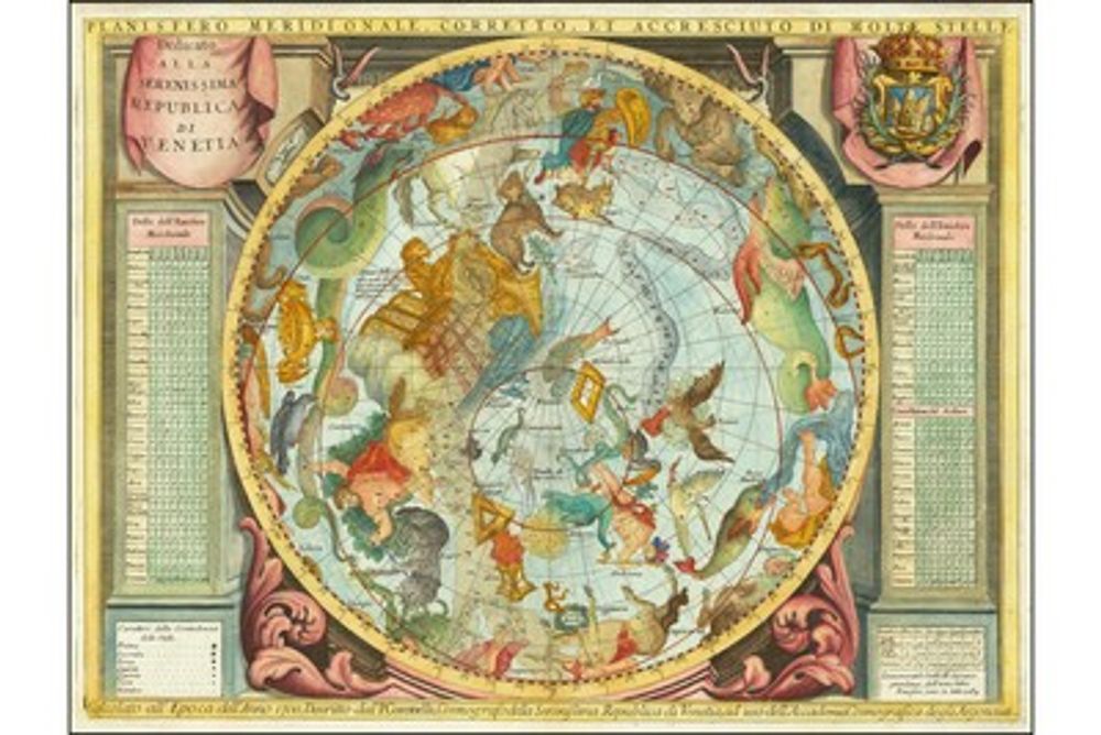 Planisfero Meridionale by Vincenzo Coronelli 1691 - Antique Southern Star Chart Print, Baroque Celestial Map Wall Art, Astronomy Poster