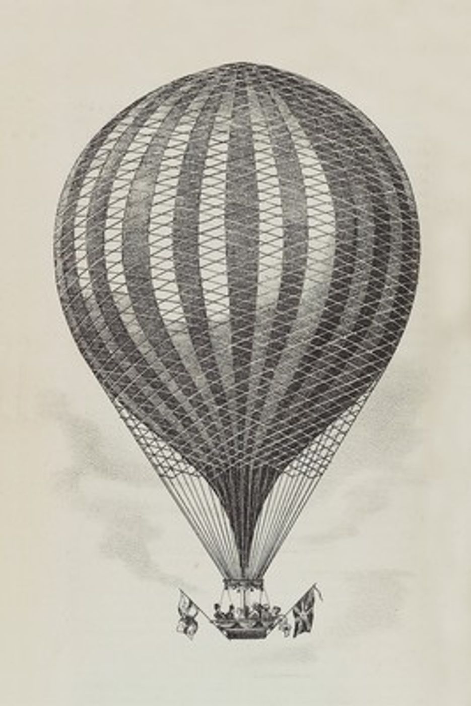 The Vauxhall Balloon 1850 by Peter S. Duval - Vintage Hot Air Balloon Print, Antique Ballooning Aviation Wall Art, Nursery Poster