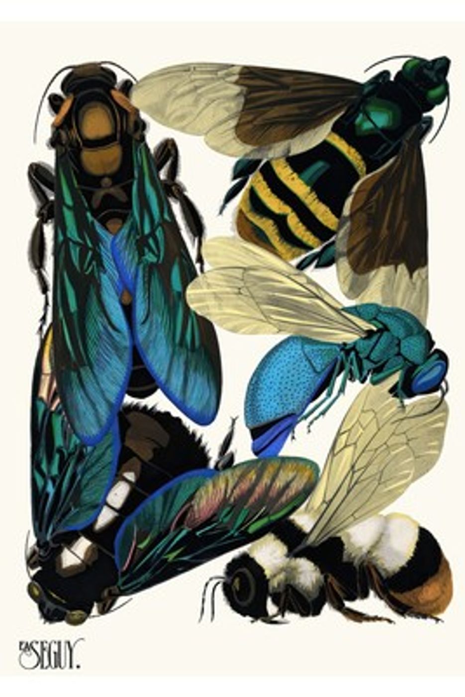 Art Deco Insects Plate 16 by E.A. Seguy - Vintage 1929 Pochoir Print, Colorful Butterfly Beetle Wall Art, Maximalist Poster
