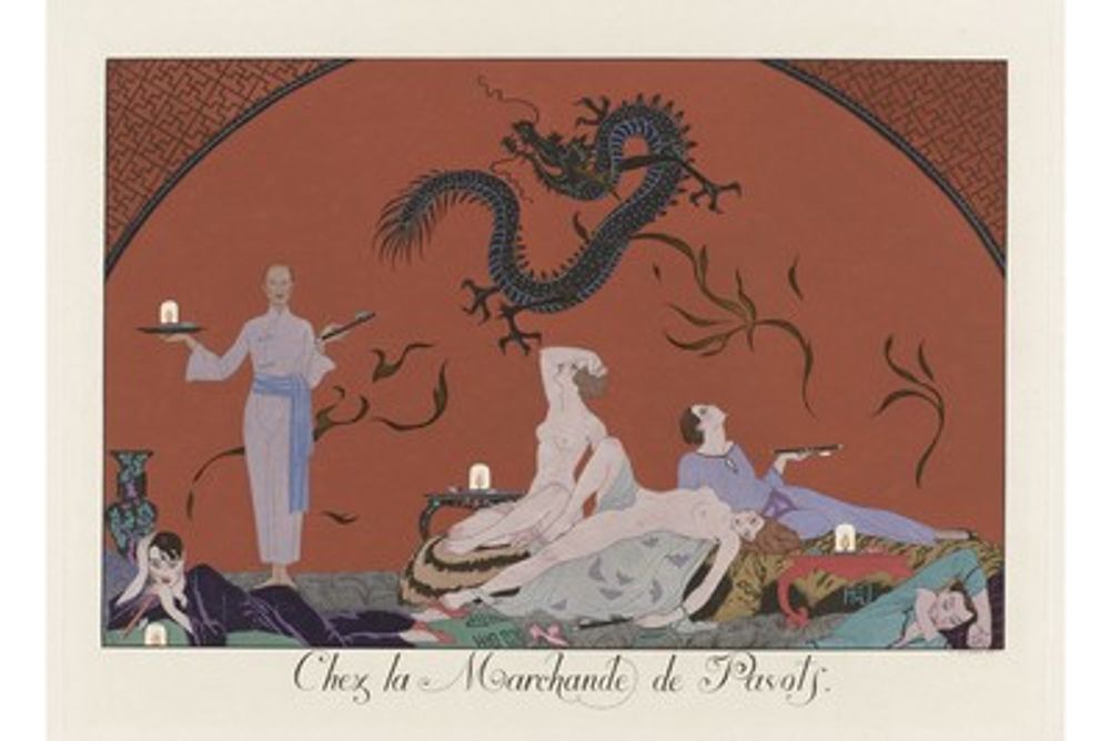 Chez la Marchande de Pavots by George Barbier - Vintage Art Deco Print, 1920s Paris Fashion Wall Art, Poppy Flower Seller Poster